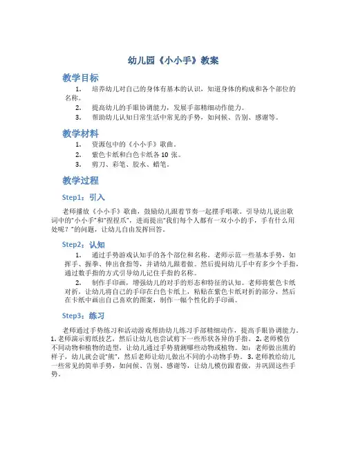 幼儿园《小小手》教案