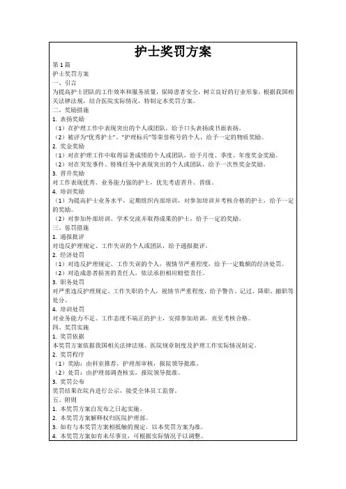 护士奖罚方案