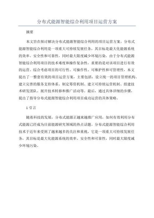分布式能源智能综合利用项目运营方案