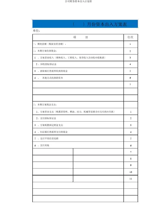 公司财务资金收支计划表