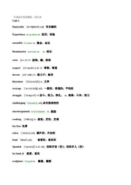 牛津版高中英语模块一词汇表(带音标)