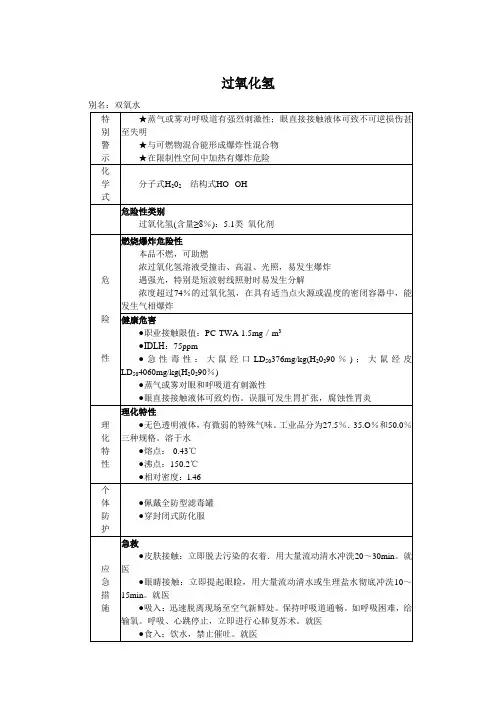 过氧化氢MSDS化学品安全技术说明书