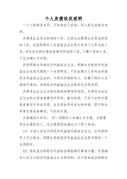 个人负债情况说明