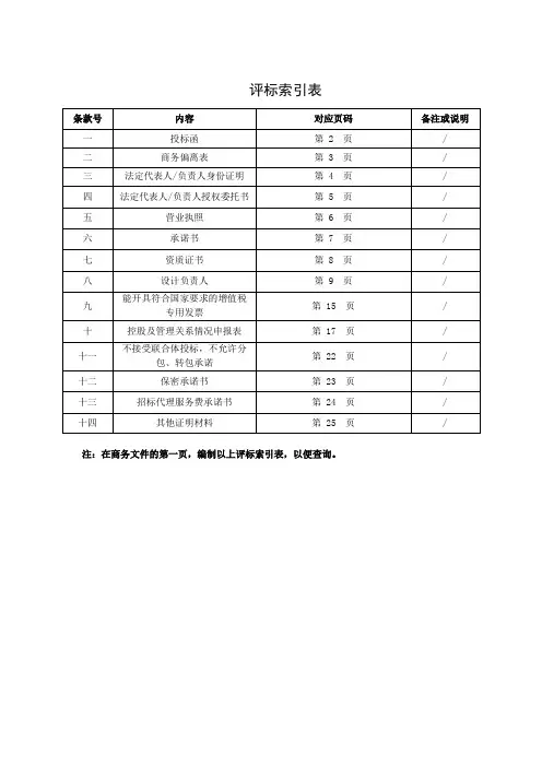 评标索引表