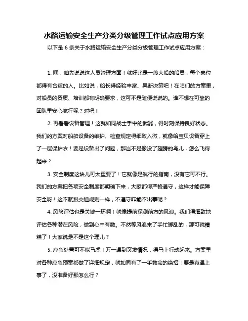 水路运输安全生产分类分级管理工作试点应用方案