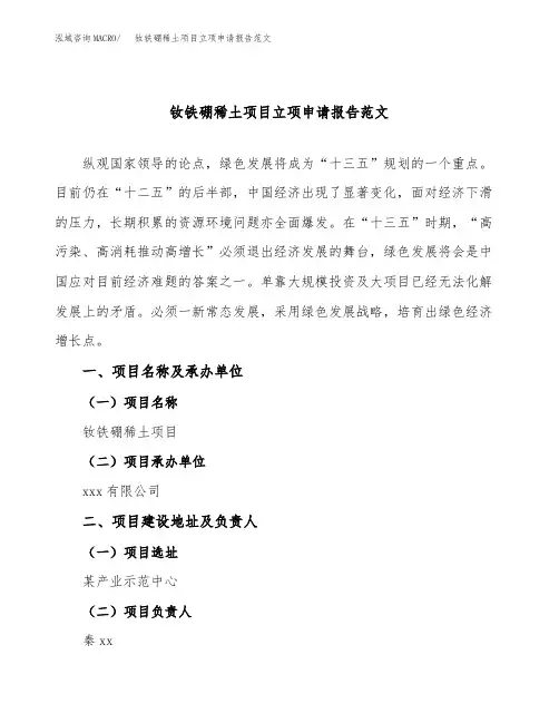 钕铁硼稀土项目立项申请报告范文