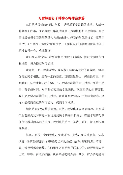 习雷锋的钉子精神心得体会多篇