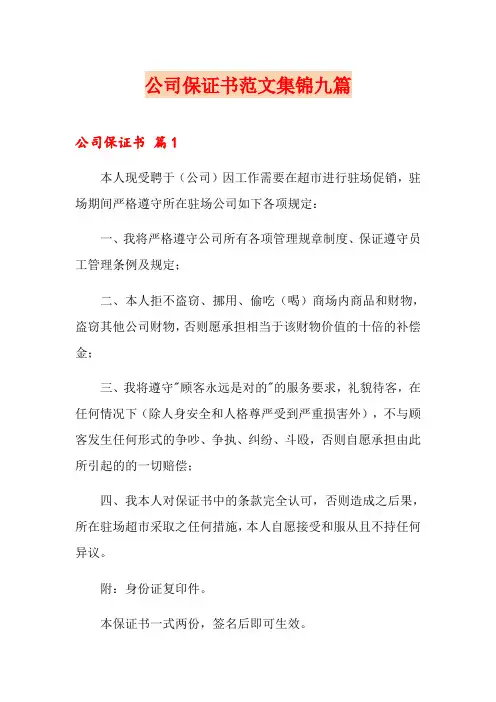 公司保证书范文集锦九篇