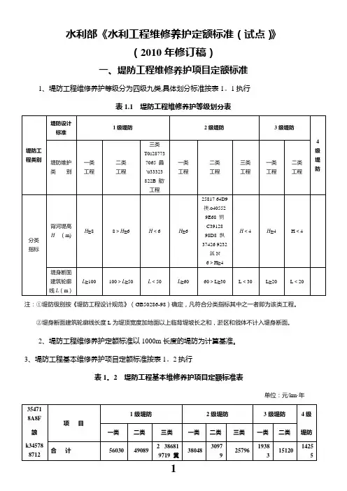 《水利工程维修养护定额标准(试点)》(2010年修订稿)