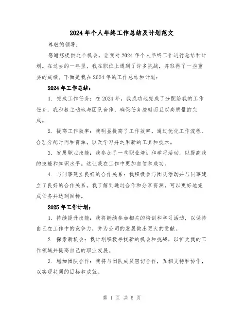 2024年个人年终工作总结及计划范文(3篇)