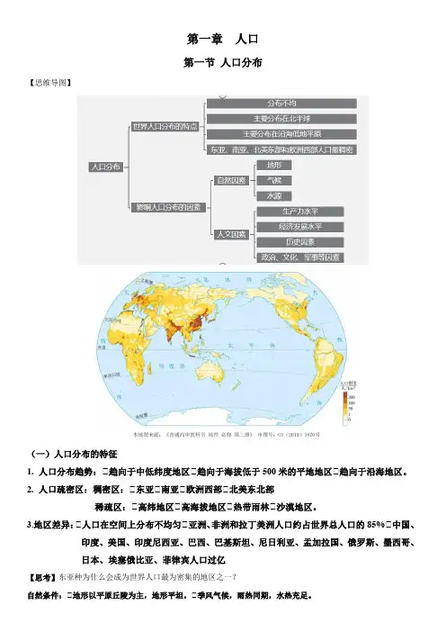 第一章 人口(核心知识梳理)高一地理(人教版2019必修第二册)