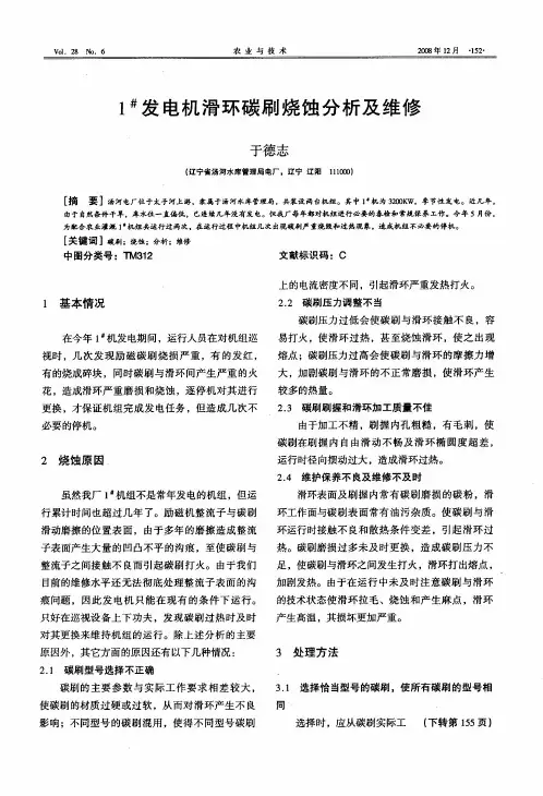 1 #发电机滑环碳刷烧蚀分析及维修