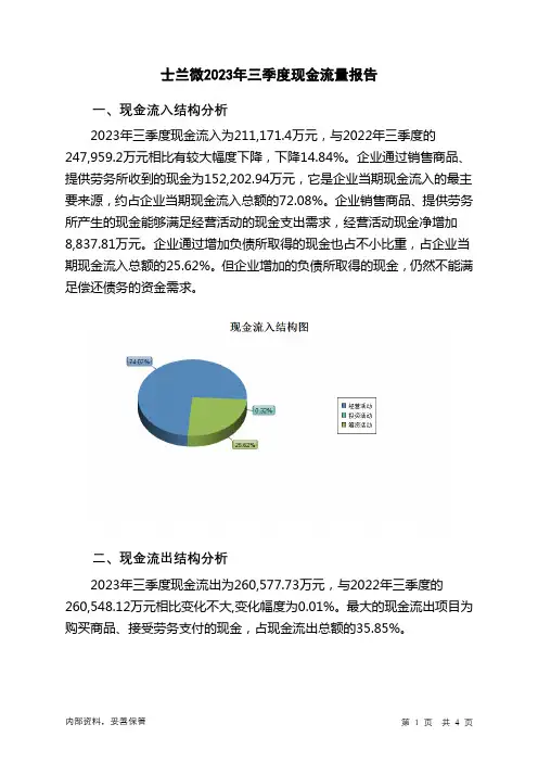 600460士兰微2023年三季度现金流量报告