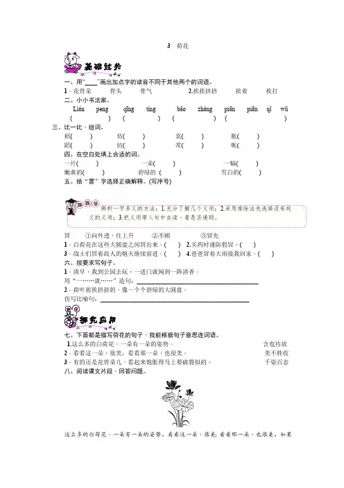 (完整版)语文三年级下册《3.荷花》的练习题(最新整理)