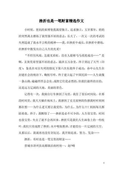 挫折也是一笔财富精选作文