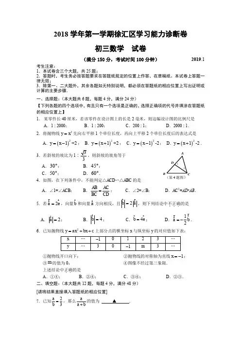 徐汇区一模试卷(第三稿2019.0104)