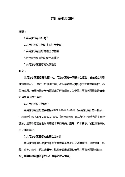 井用潜水泵国标