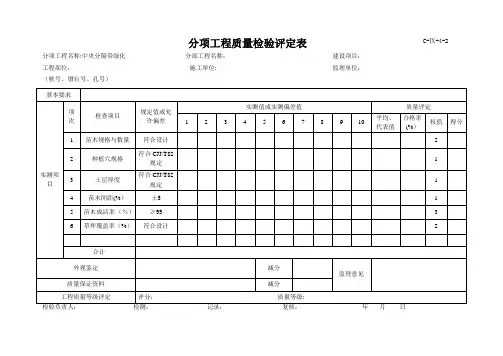 绿化分项工程质量检验评定表