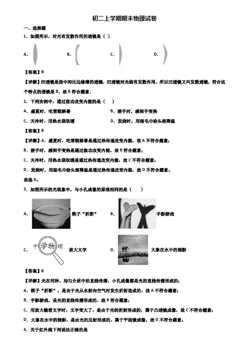 [试卷合集3套]上海市松江区2019年八年级上学期期末学业质量监测物理试题