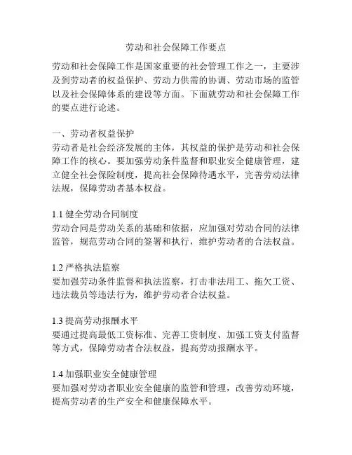 劳动和社会保障工作要点
