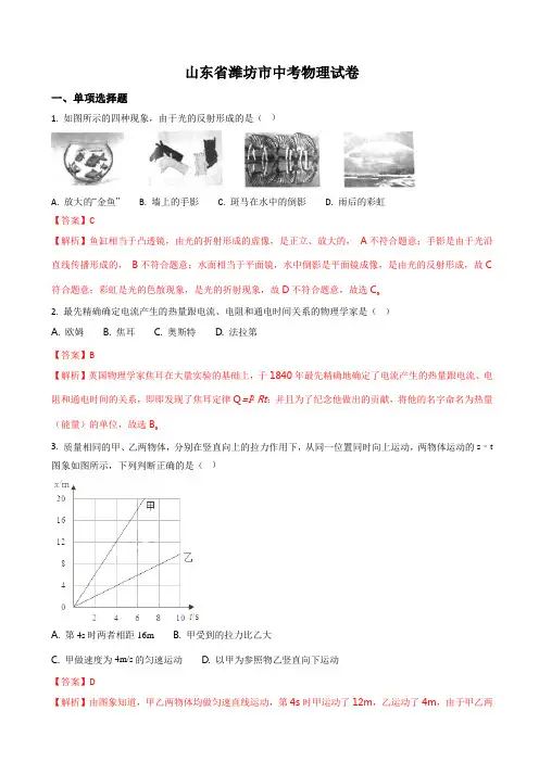 山东省潍坊市中考物理试题(有答案)