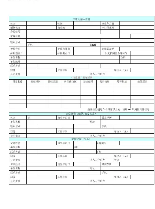 留学申请人信息采集表(空)doc