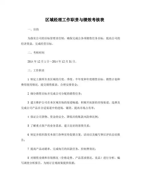 区域经理绩效考核表
