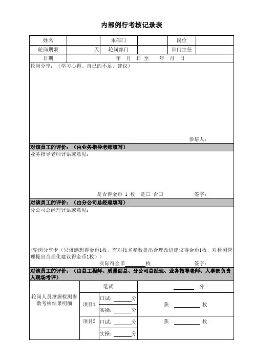 21内部储备干部例行考核记录表A0