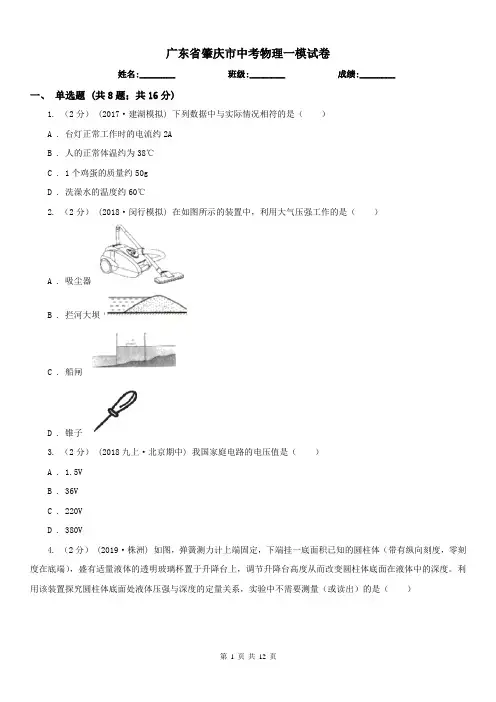 广东省肇庆市中考物理一模试卷