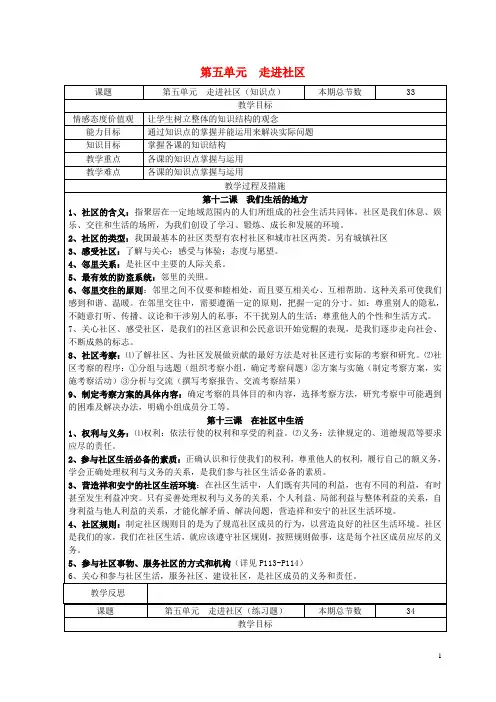 广西灵山县金龙中学七年级政治下册 第五单元 走进社区知识点复习教案 教科版