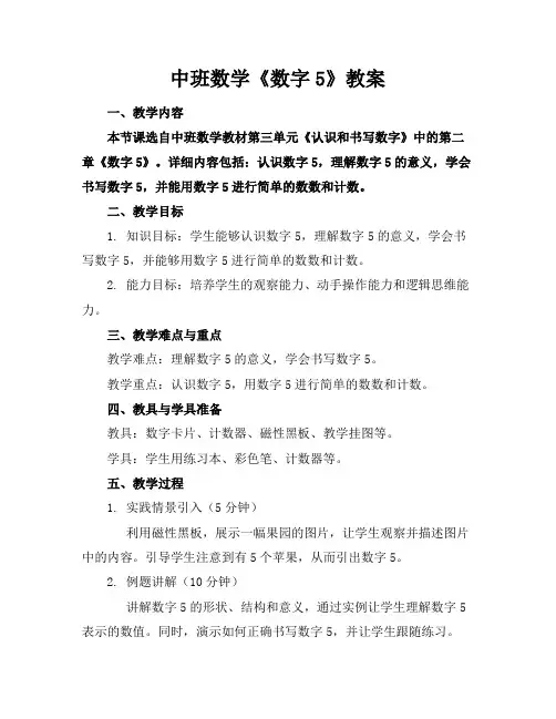 中班数学《数字5》教案