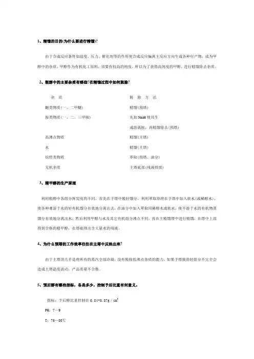甲醇精馏问答