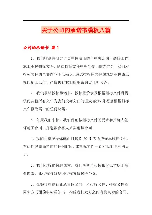 关于公司的承诺书模板八篇