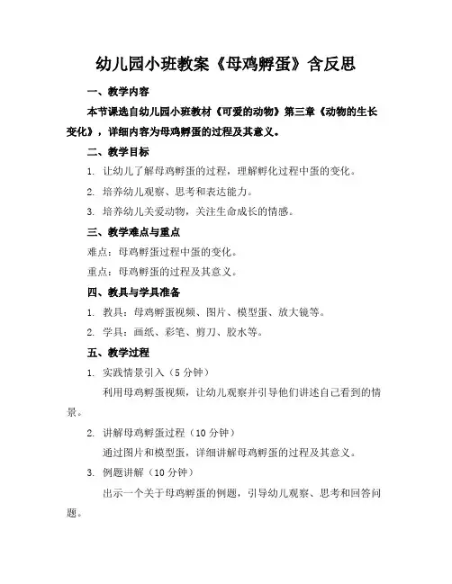 幼儿园小班教案《母鸡孵蛋》含反思