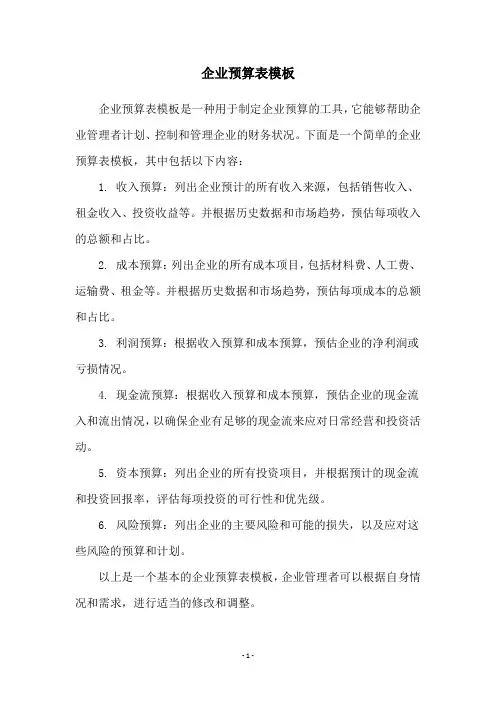 企业预算表模板