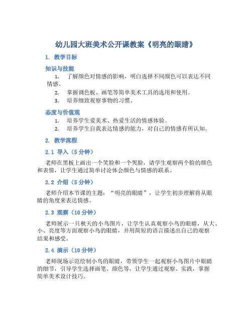 幼儿园大班美术公开课教案《明亮的眼睛》含反思