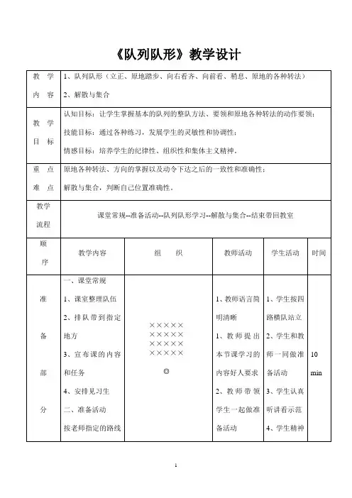 《队列队形》教学设计
