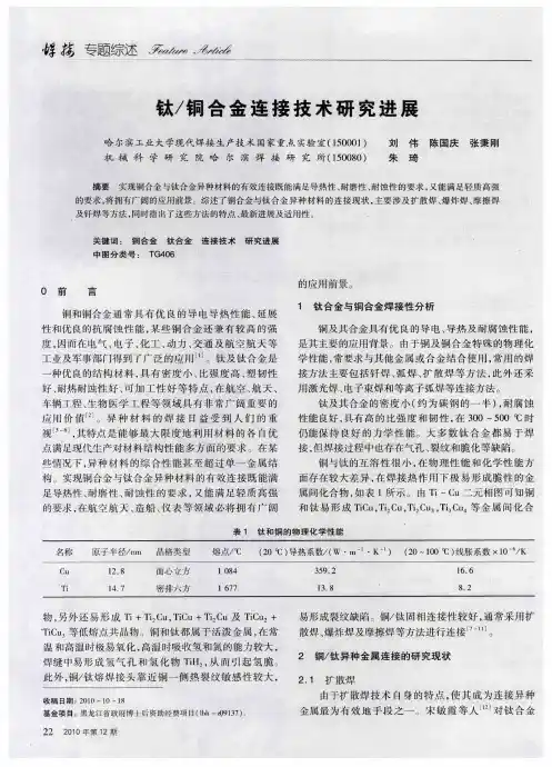 钛／铜合金连接技术研究进展