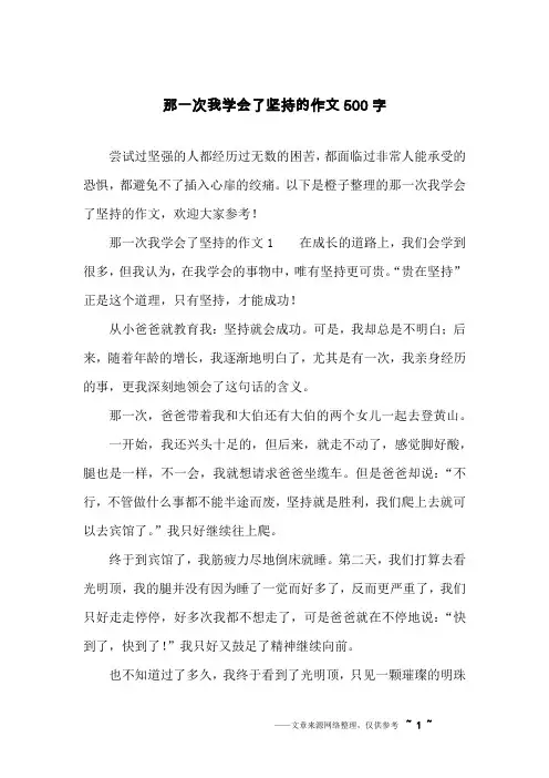 那一次我学会了坚持的作文500字