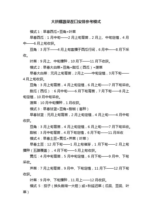 大拱棚蔬菜茬口安排参考模式