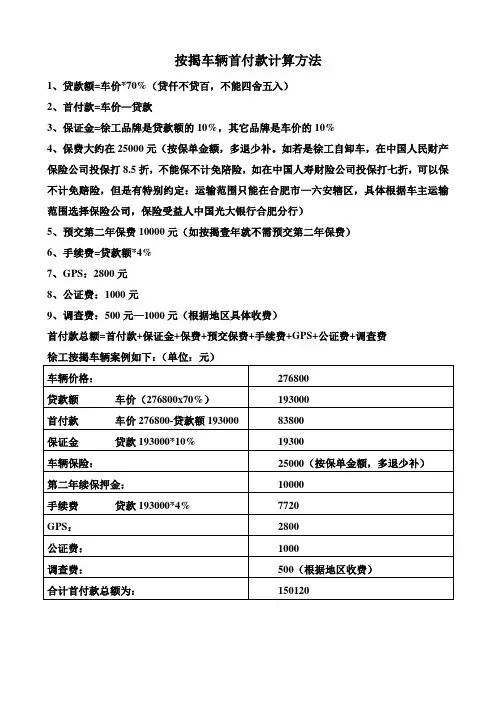 按揭车辆首付款计算方法