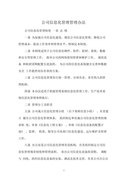 公司信息化管理管理办法
