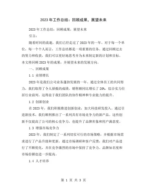 2023年工作总结：回顾成果,展望未来
