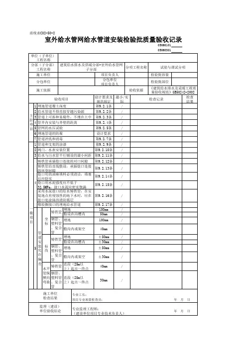 室外给水管网给水管道安装检验批质量验收记录