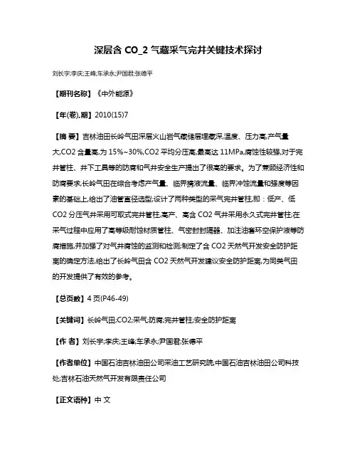深层含CO_2气藏采气完井关键技术探讨