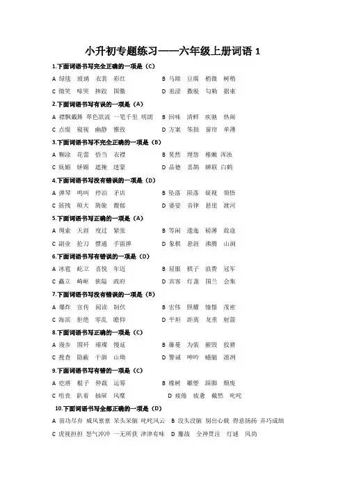 小升初专题练习——六年级上册错别字选择题(1)