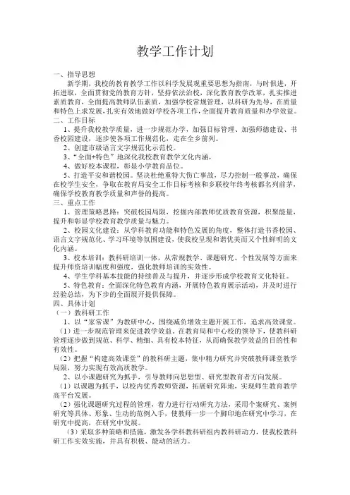 小学教学工作计划2
