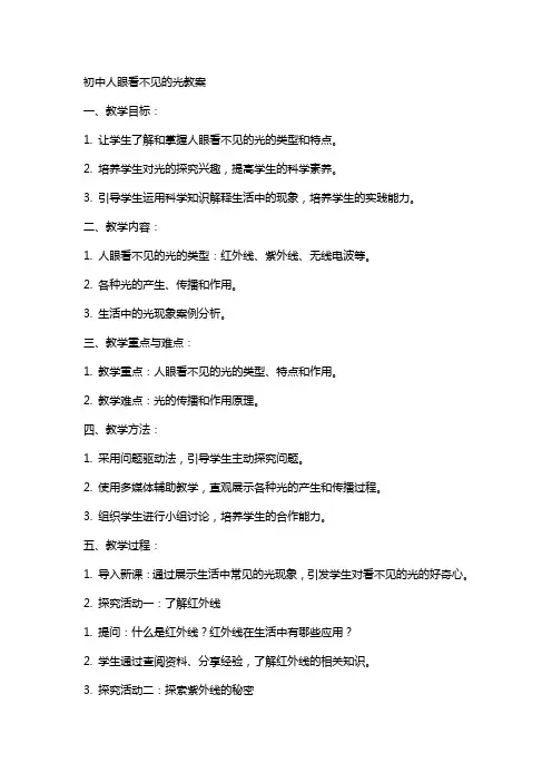 初中人眼看不见的光教案