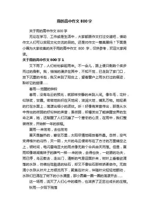 雨的高中作文800字
