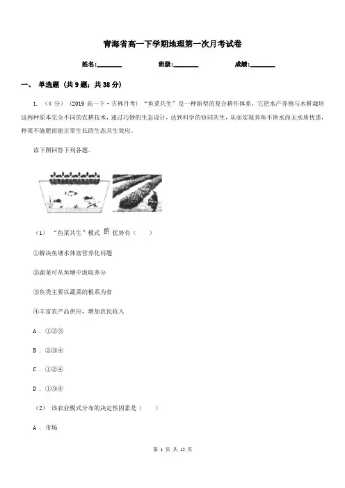 青海省高一下学期地理第一次月考试卷(考试)